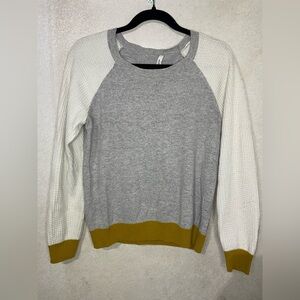 Madewell Gray and White Sweater with Mustard Hem